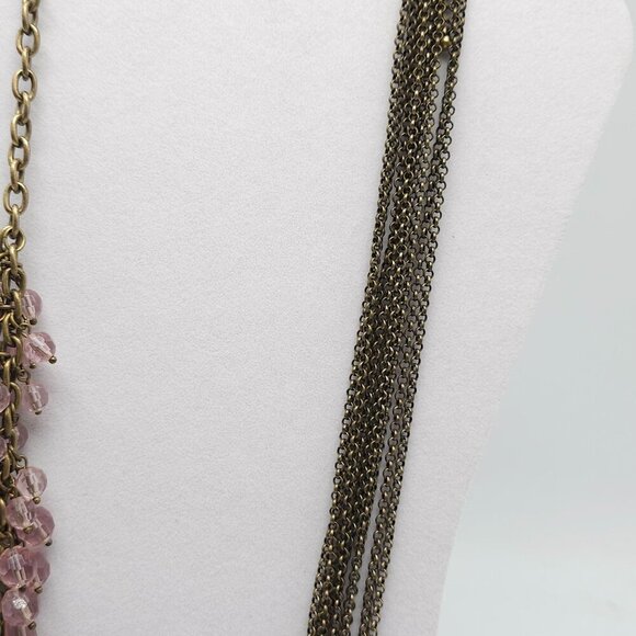 Lia Sophia Blushing Multi-Strand Antique Gold Chain Necklace With Pink Crystal - Picture 5 of 7